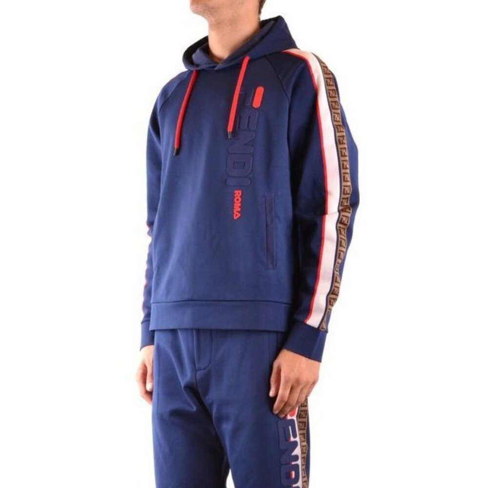 Fendi x Fila Navy Cotton-Blend Logo Stripe Pullover Hoodie